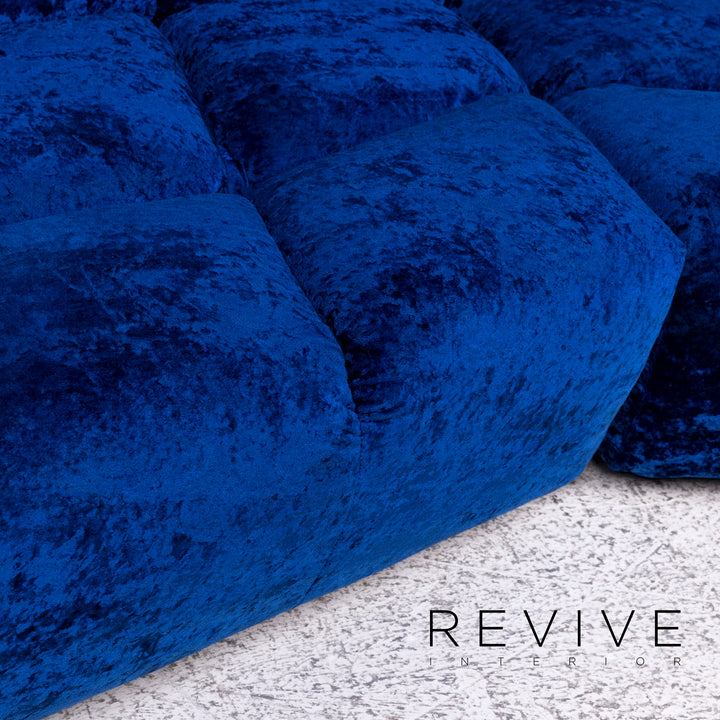 Bretz Cloud 7 Samt Stoff Sofa Blau Zweisitzer Couch #9811