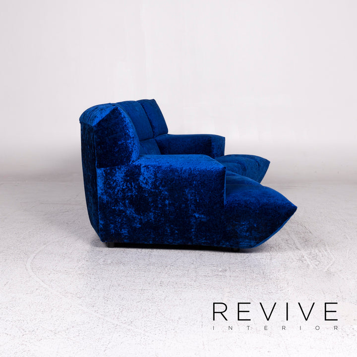 Bretz Cloud 7 Samt Stoff Sofa Blau Zweisitzer Couch #9811