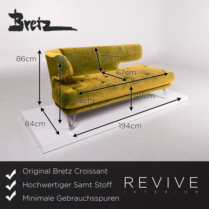 Bretz Croissant Samt Stoff Sofa Grün Zweisitzer Couch #12034