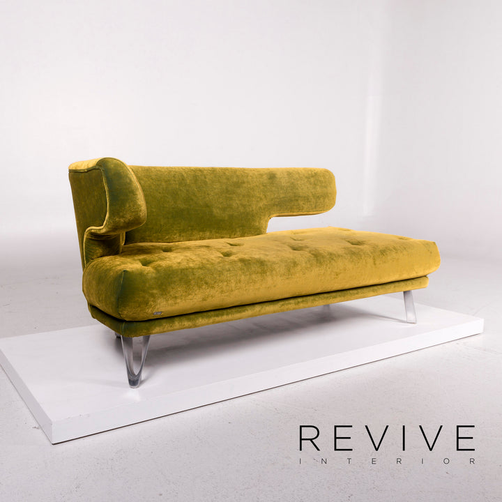 Bretz Croissant Samt Stoff Sofa Grün Zweisitzer Couch #12034