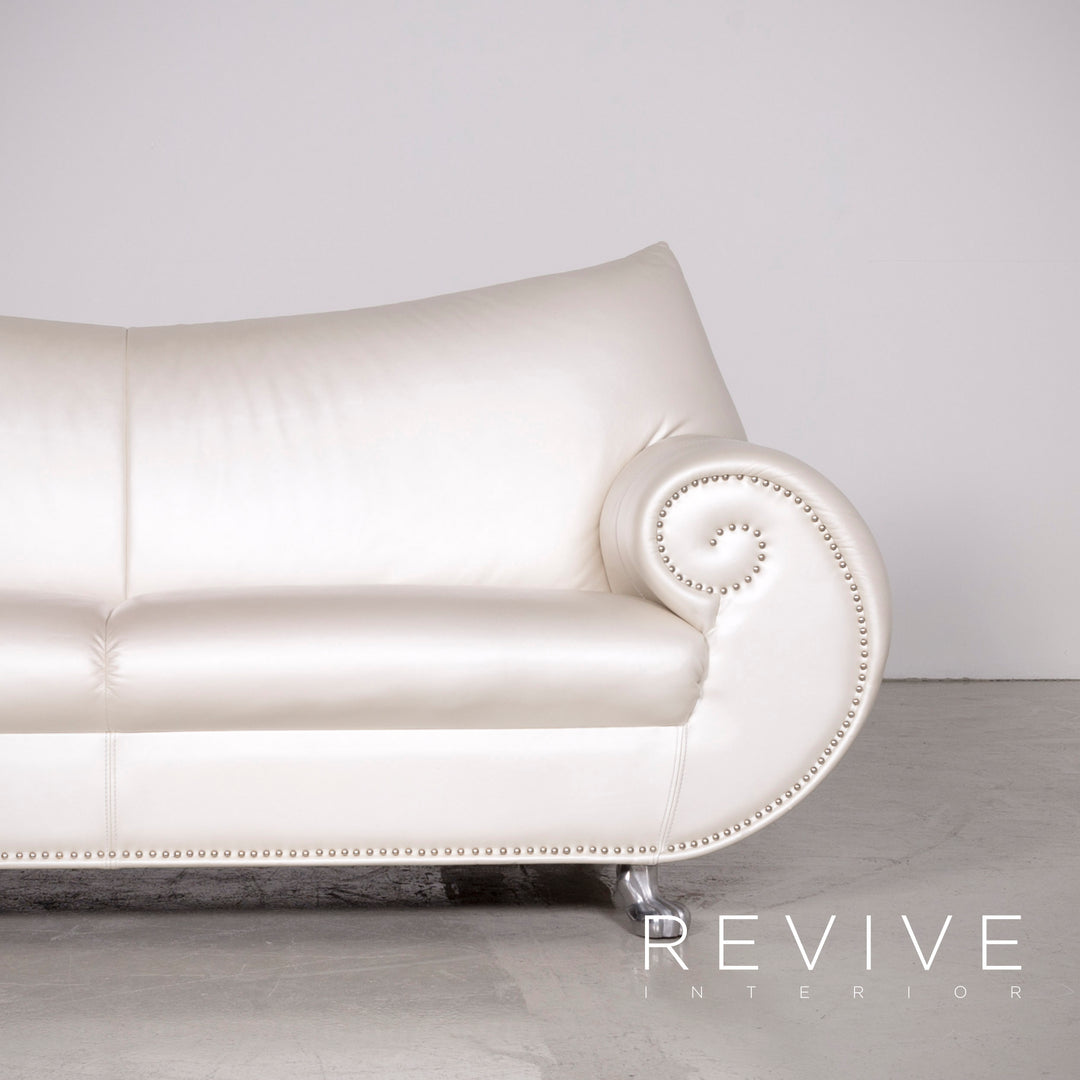 Bretz Gaudi Leder Sofa Weiß Perlmutt Dreisitzer Echtleder Couch #7216