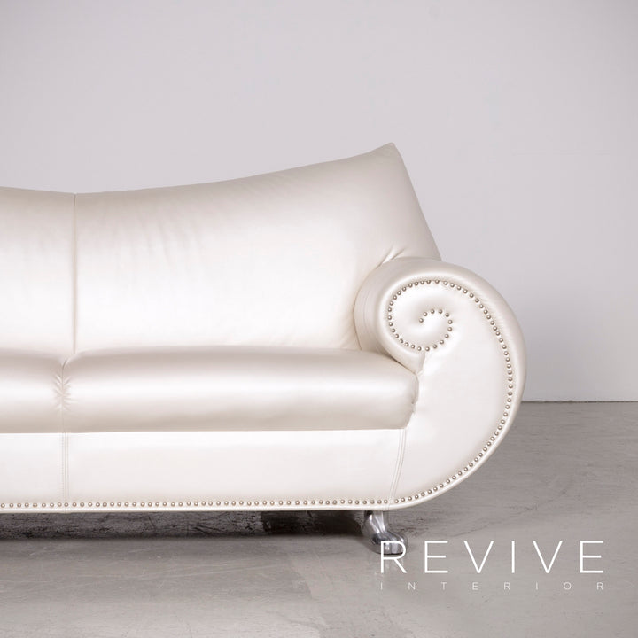 Bretz Gaudi Leder Sofa Weiß Perlmutt Dreisitzer Echtleder Couch #7216