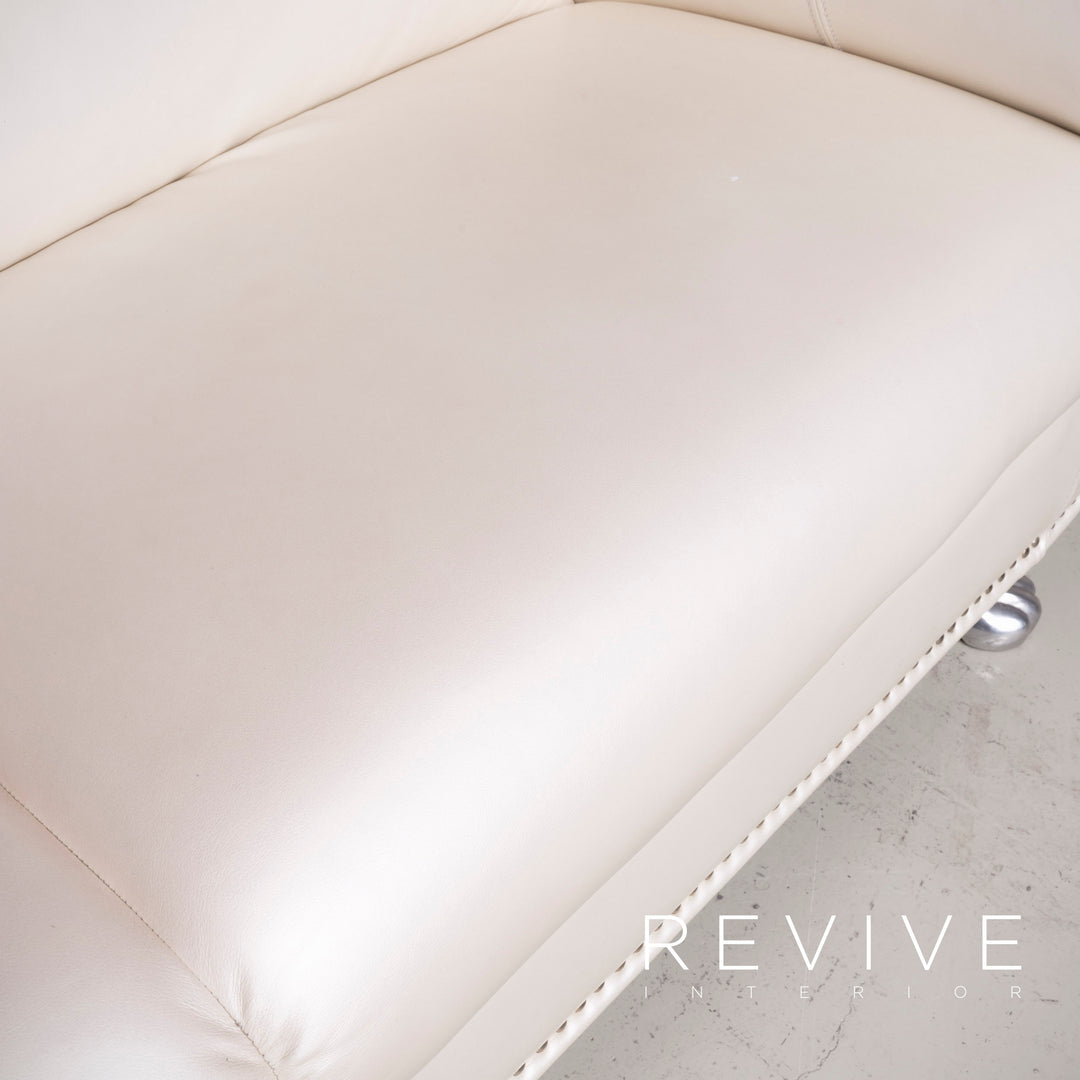 Bretz Gaudi Leder Sofa Weiß Perlmutt Dreisitzer Echtleder Couch #7216