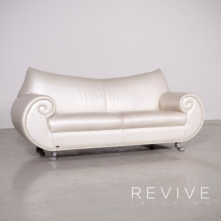 Bretz Gaudi Designer Leder Sofa Sessel Couchtisch Garnitur Weiß Perlmutt Couch #7368