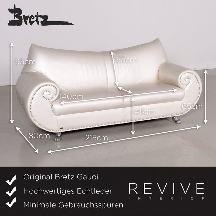 Bretz Gaudi Leder Sofa Weiß Perlmutt Dreisitzer Echtleder Couch #7216