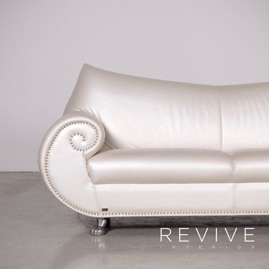 Bretz Gaudi Leder Sofa Weiß Perlmutt Dreisitzer Echtleder Couch #7216