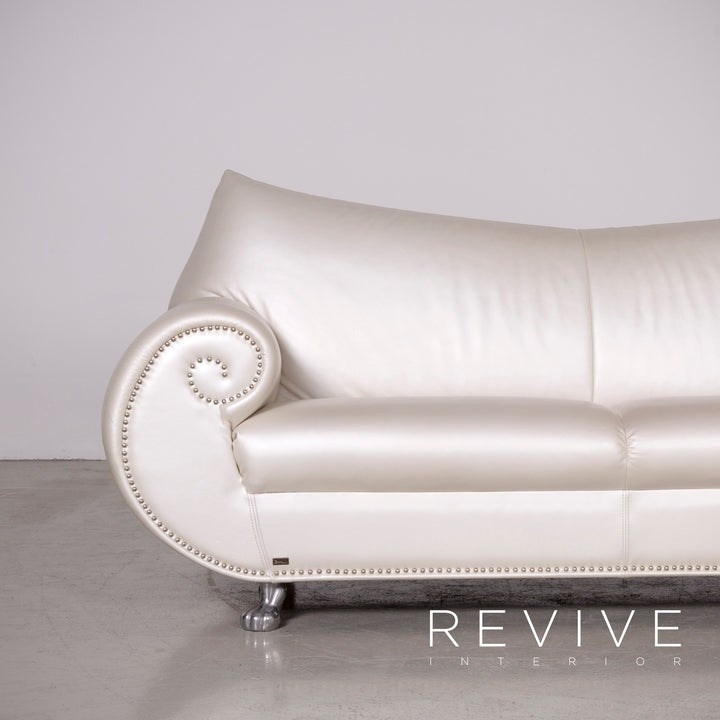 Bretz Gaudi Leder Sofa Weiß Perlmutt Dreisitzer Echtleder Couch #7216