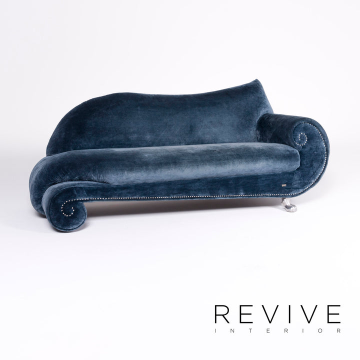 Bretz Gaudi Designer Samt Sofa Blau Dreisitzer Couch Récamière #8522