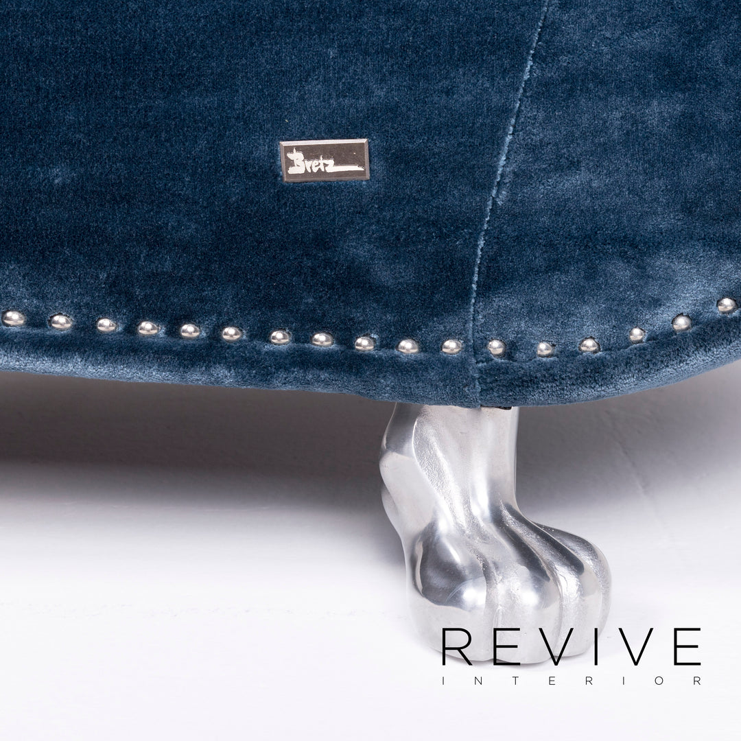 Bretz Gaudi Designer Samt Sofa Blau Dreisitzer Couch Récamière #8522