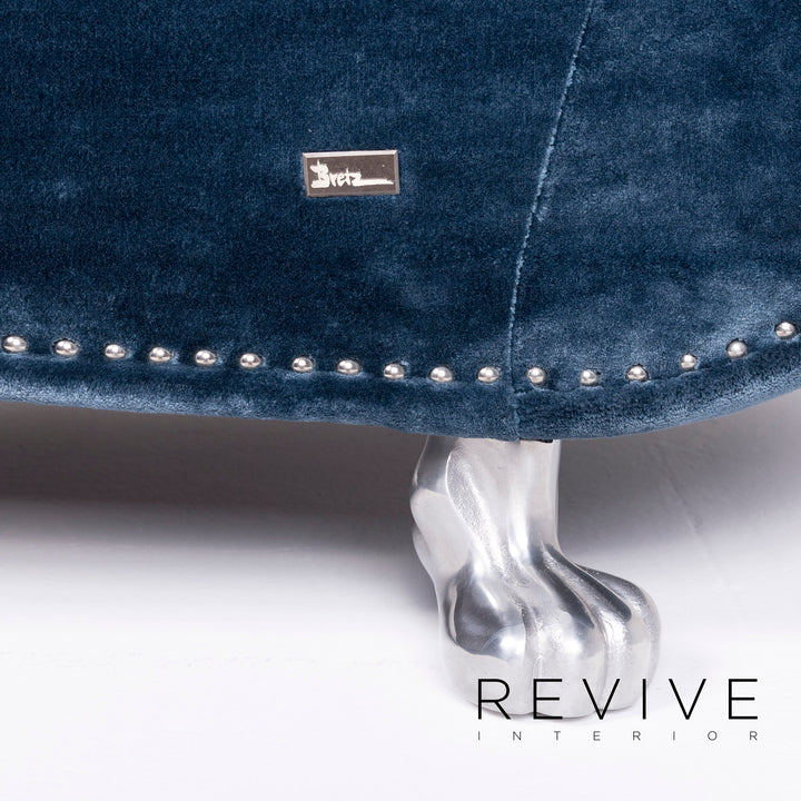 Bretz Gaudi Designer Samt Sofa Blau Dreisitzer Couch Récamière #8522