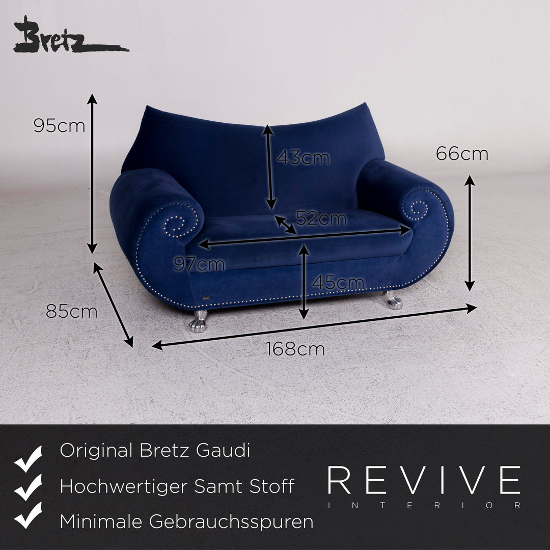 Bretz Gaudi Samt Stoff Sofa Blau Zweisitzer Couch #9911