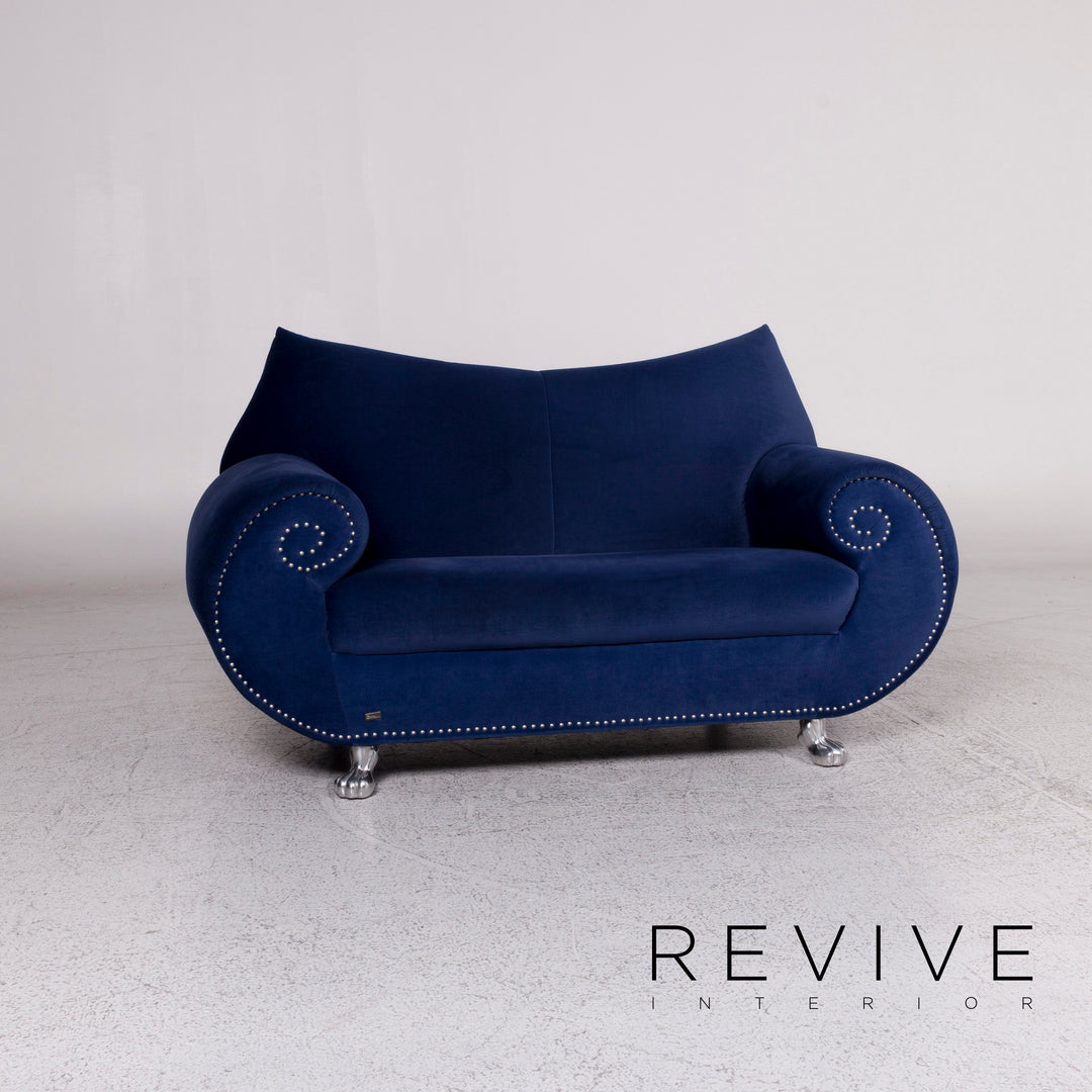 Bretz Gaudi Samt Stoff Sofa Blau Zweisitzer Couch #9911