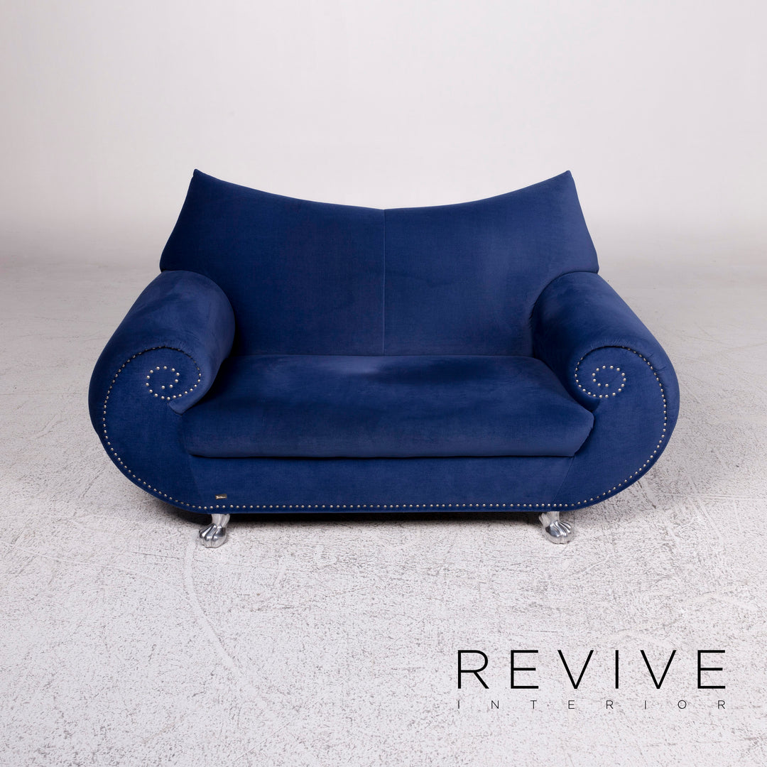 Bretz Gaudi Samt Stoff Sofa Blau Zweisitzer Couch #9911
