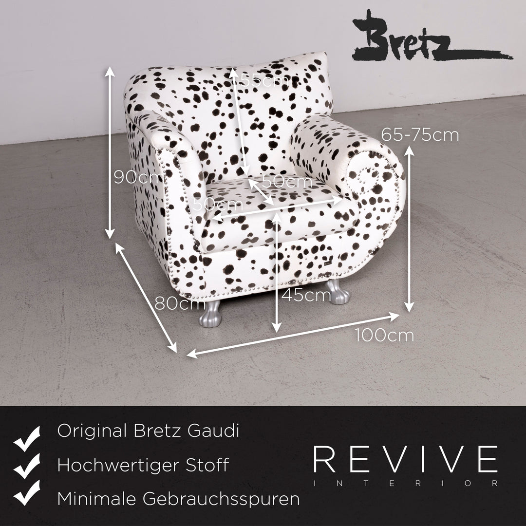 Bretz Gaudi Designer Stoff Sessel Weiß Dalmatiner Muster Stuhl mit Hocker #7807