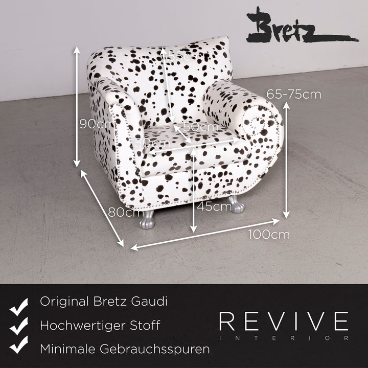 Bretz Gaudi Designer Stoff Sessel Weiß Dalmatiner Muster Stuhl mit Hocker #7807