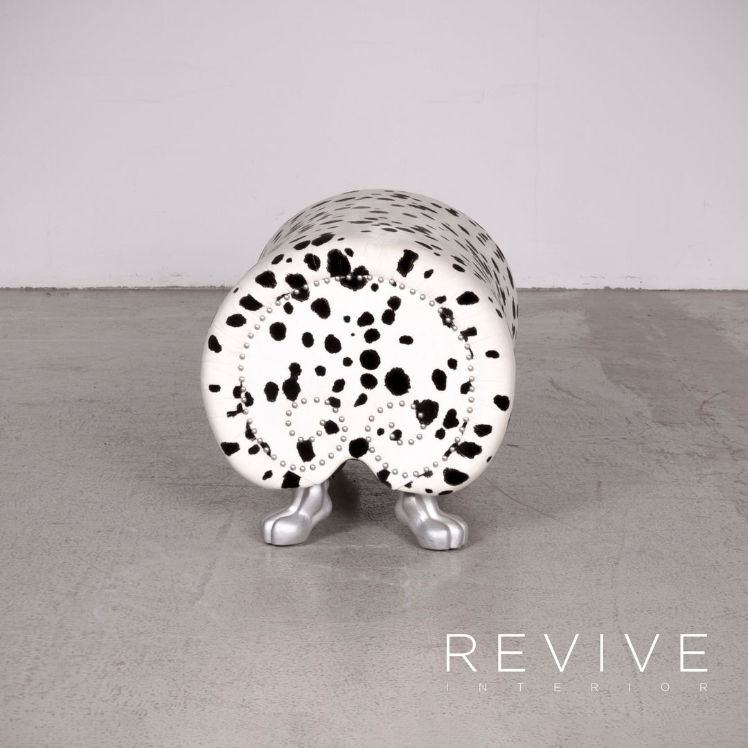 Bretz Gaudi Designer Stoff Sessel Weiß Dalmatiner Muster Stuhl mit Hocker #7807