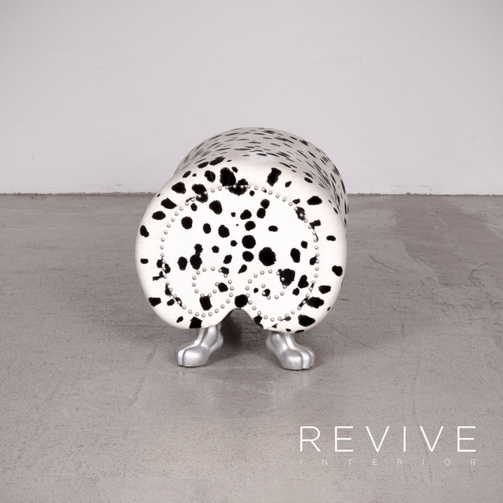 Bretz Gaudi Designer Stoff Sessel Weiß Dalmatiner Muster Stuhl mit Hocker #7807