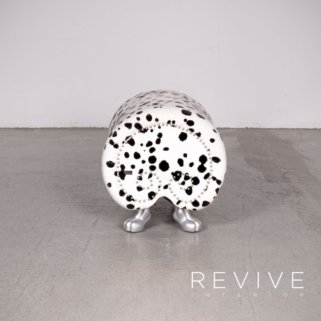 Bretz Gaudi Designer Stoff Sessel Weiß Dalmatiner Muster Stuhl mit Hocker #7807