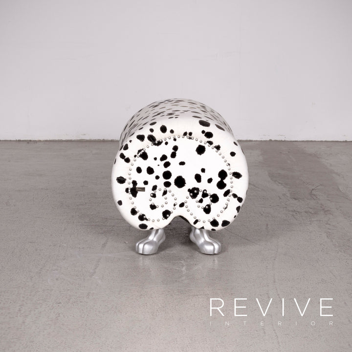 Bretz Gaudi Designer Stoff Sessel Weiß Dalmatiner Muster Stuhl mit Hocker #7807