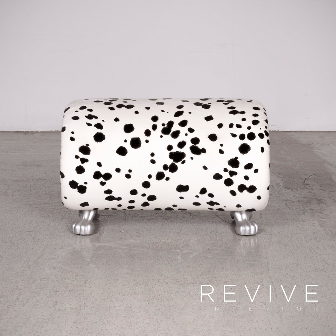 Bretz Gaudi Designer Stoff Sessel Weiß Dalmatiner Muster Stuhl mit Hocker #7807