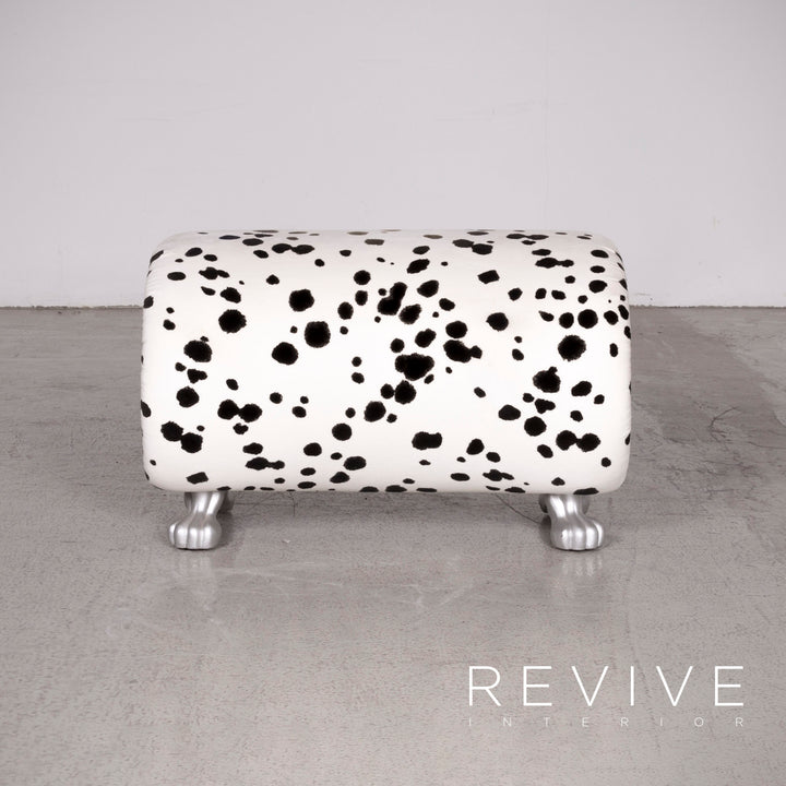 Bretz Gaudi Designer Stoff Sessel Weiß Dalmatiner Muster Stuhl mit Hocker #7807