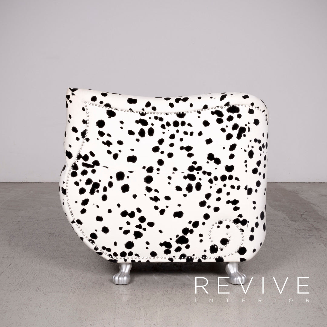 Bretz Gaudi Designer Stoff Sessel Weiß Dalmatiner Muster Stuhl mit Hocker #7807