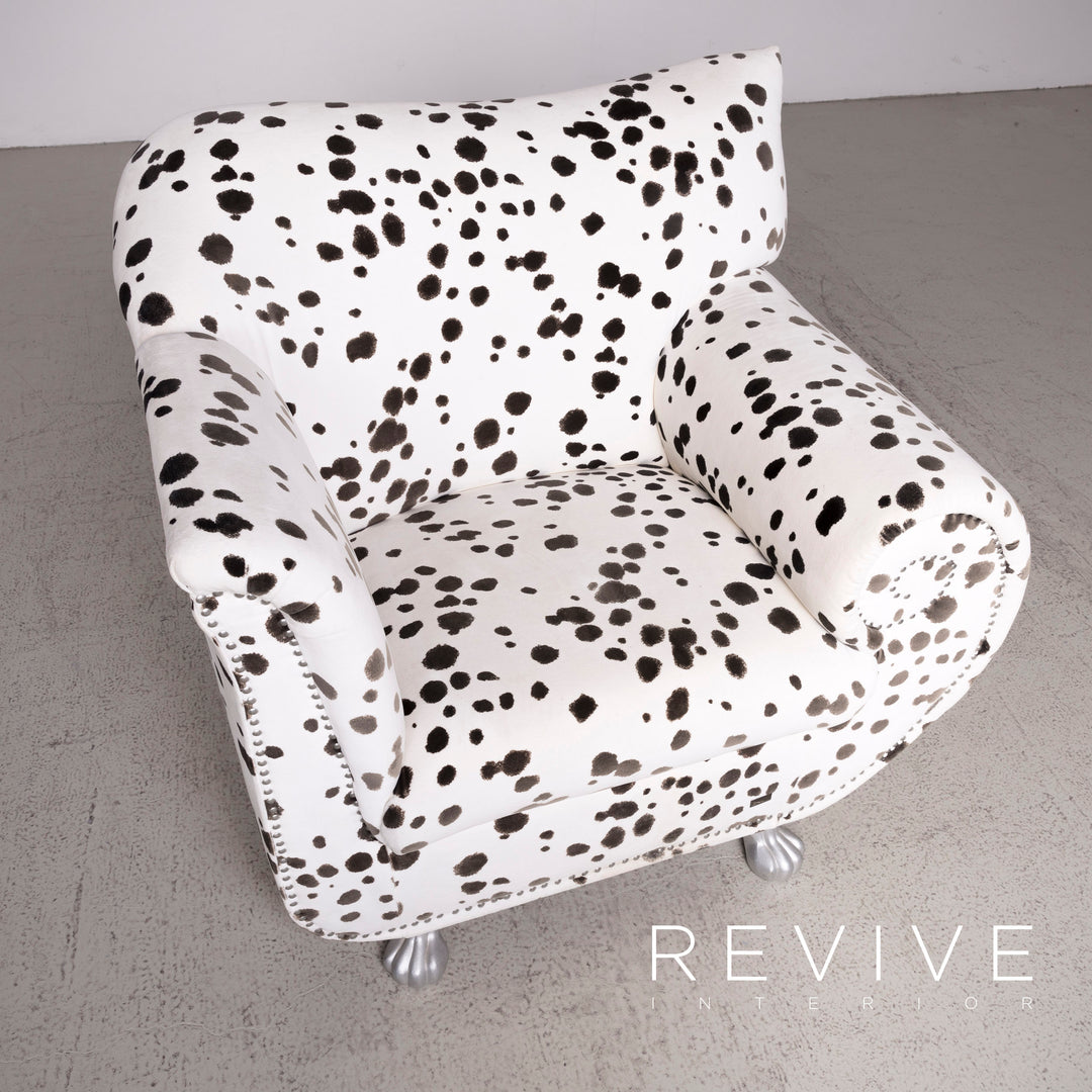 Bretz Gaudi Designer Stoff Sessel Weiß Dalmatiner Muster Stuhl mit Hocker #7807