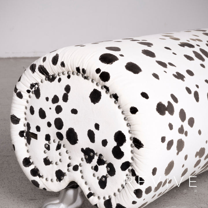 Bretz Gaudi Designer Stoff Sessel Weiß Dalmatiner Muster Stuhl mit Hocker #7807