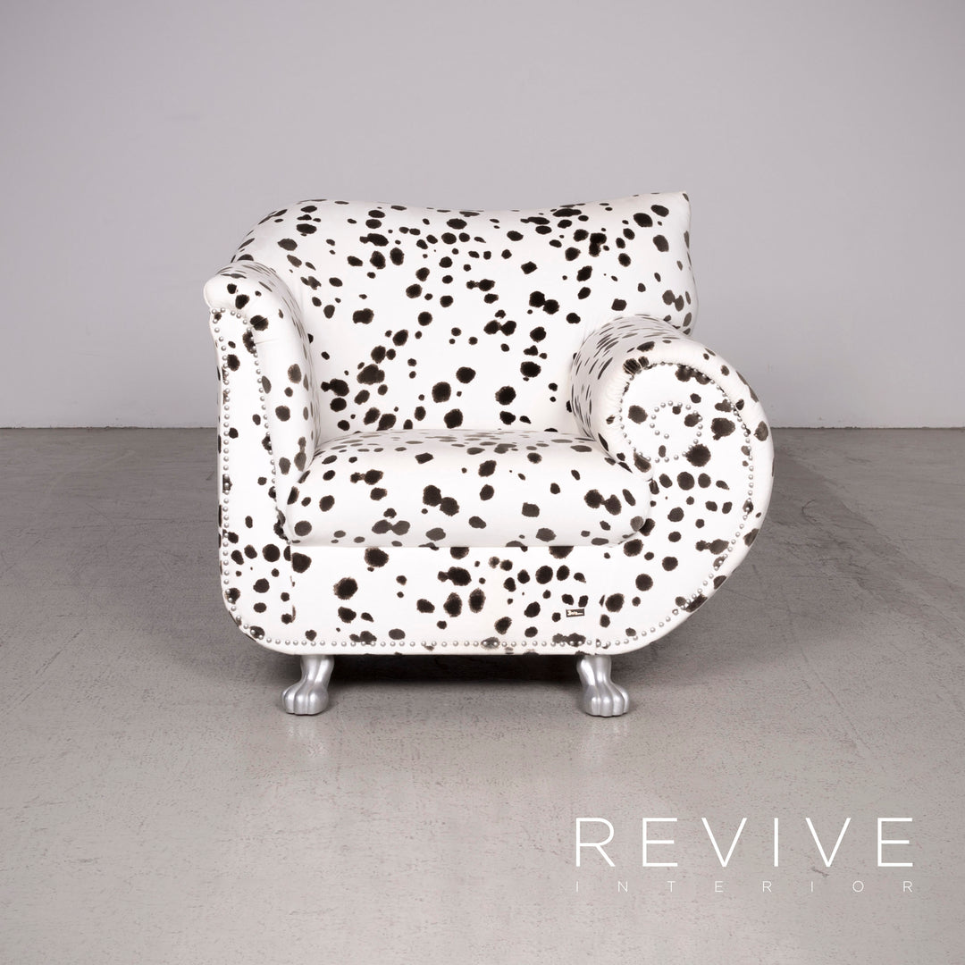 Bretz Gaudi Designer Stoff Sessel Weiß Dalmatiner Muster Stuhl mit Hocker #7807