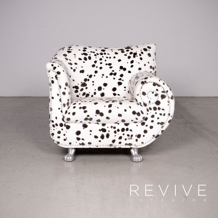 Bretz Gaudi Designer Stoff Sessel Weiß Dalmatiner Muster Stuhl mit Hocker #7807