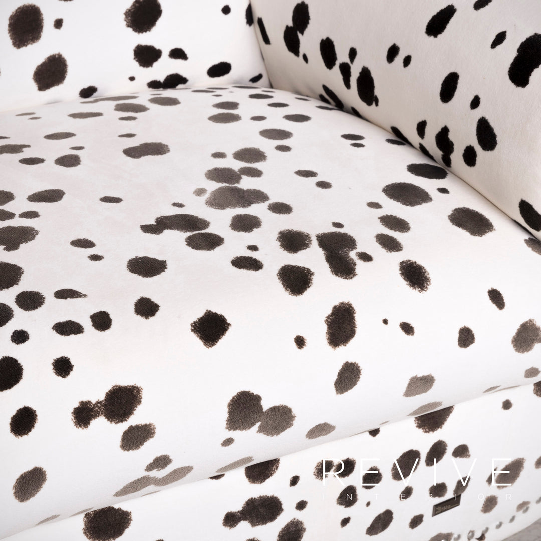 Bretz Gaudi Designer Stoff Sessel Weiß Dalmatiner Muster Stuhl mit Hocker #7807