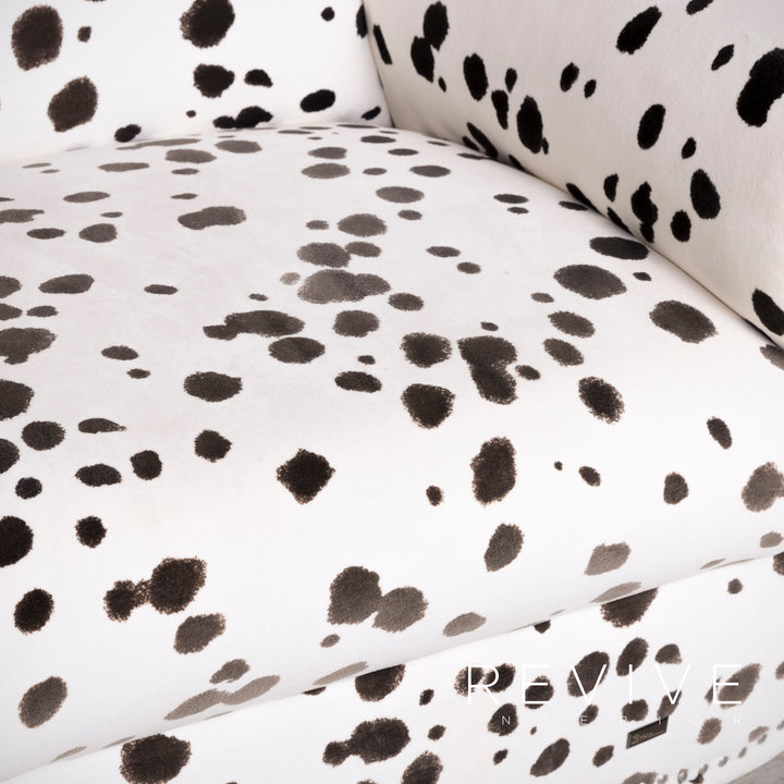 Bretz Gaudi Designer Stoff Sessel Weiß Dalmatiner Muster Stuhl mit Hocker #7807