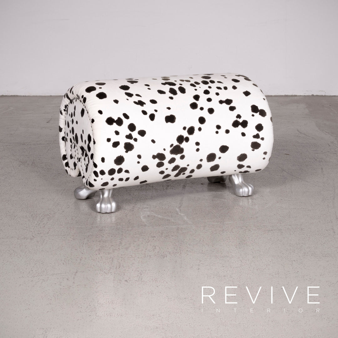Bretz Gaudi Designer Stoff Sessel Weiß Dalmatiner Muster Stuhl mit Hocker #7807