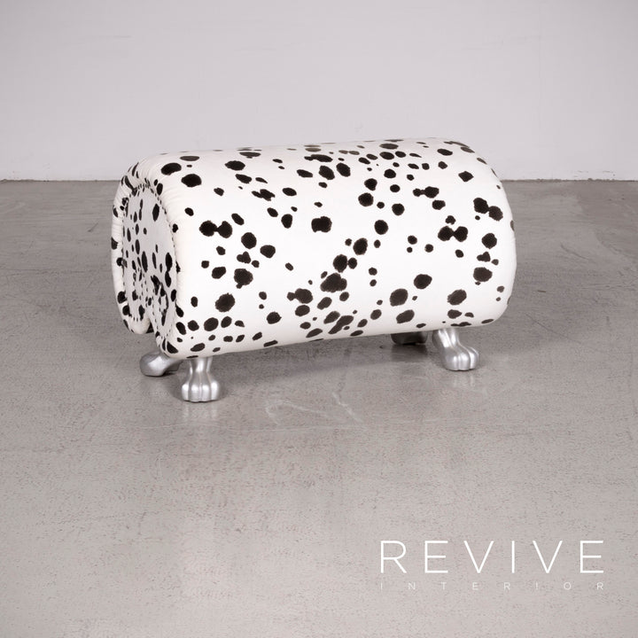 Bretz Gaudi Designer Stoff Sessel Weiß Dalmatiner Muster Stuhl mit Hocker #7807