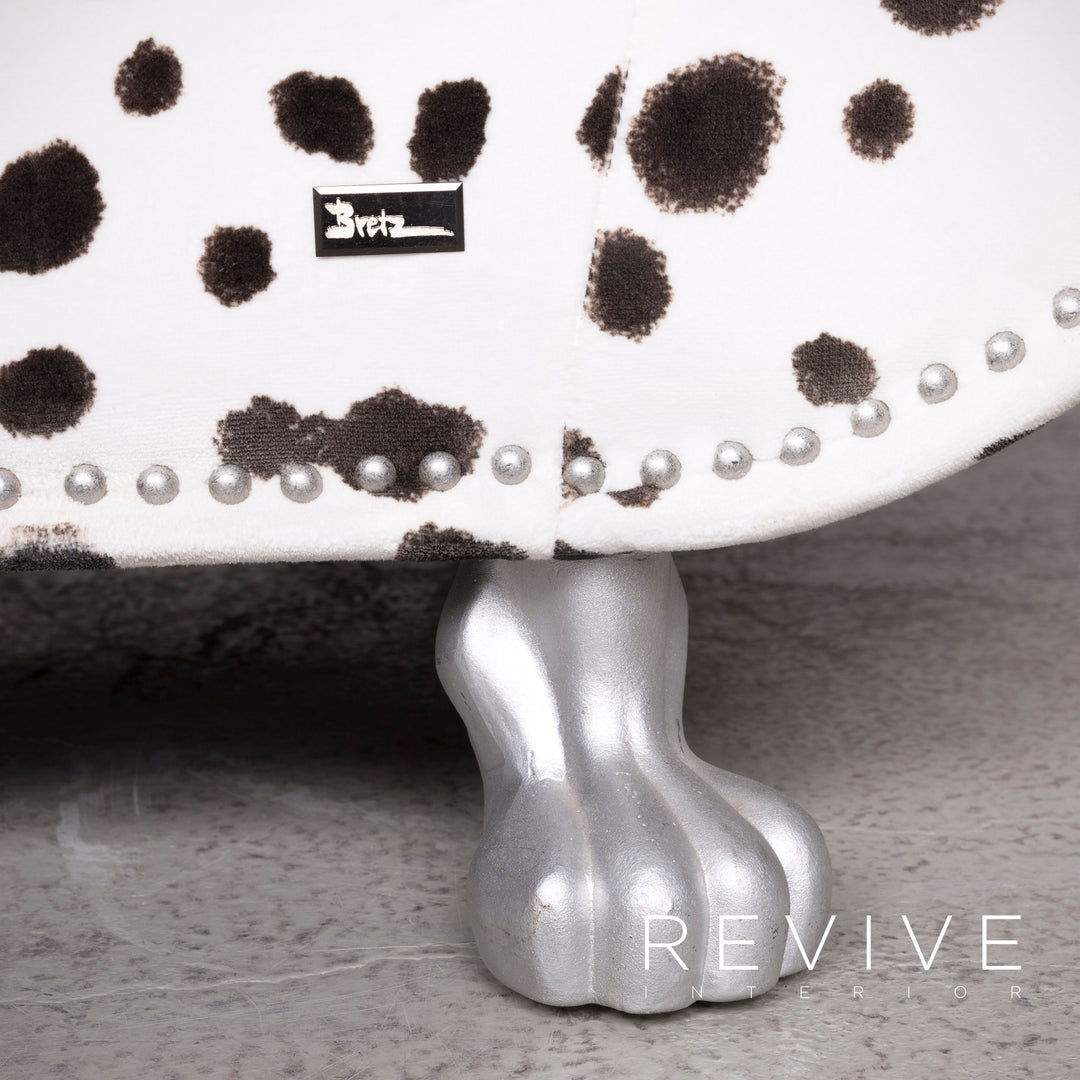 Bretz Gaudi Designer Stoff Sessel Weiß Dalmatiner Muster Stuhl mit Hocker #7807