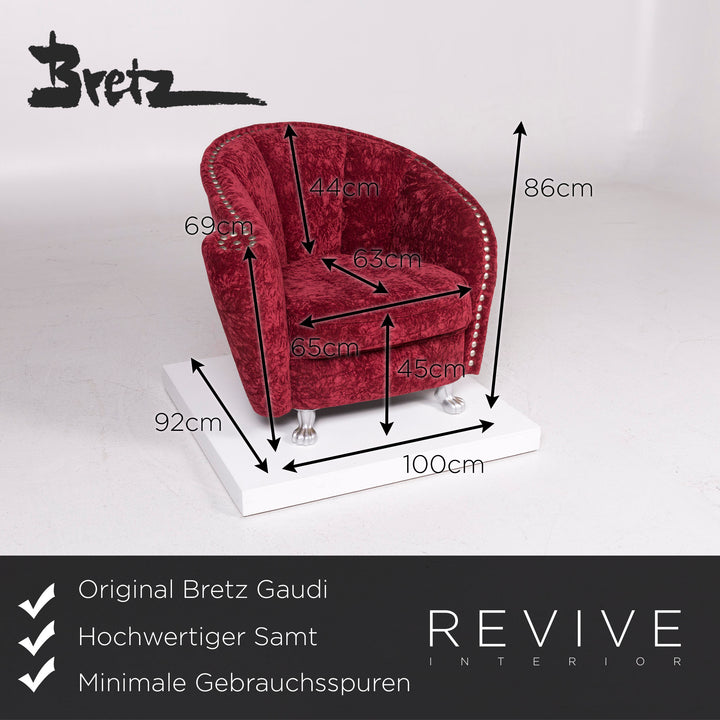 Ensemble fauteuil en velours Bretz tabouret rouge #11923
