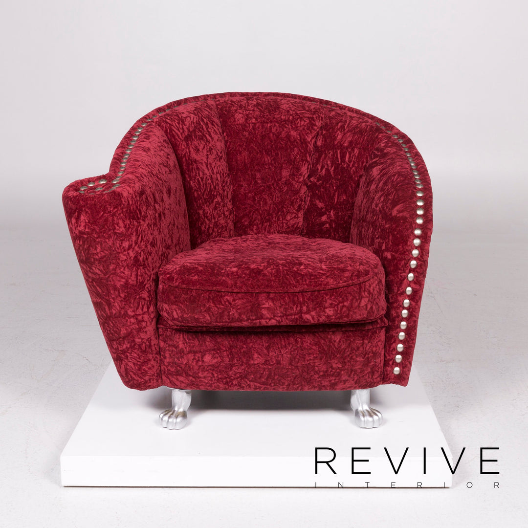 Ensemble fauteuil en velours Bretz tabouret rouge #11923