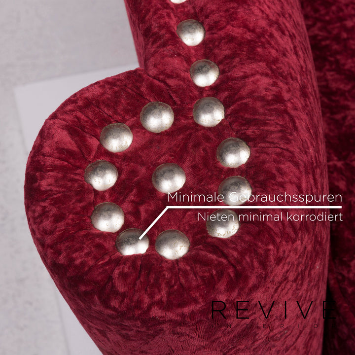 Ensemble fauteuil en velours Bretz tabouret rouge #11923