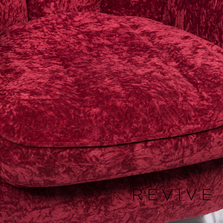 Ensemble fauteuil en velours Bretz tabouret rouge #11923