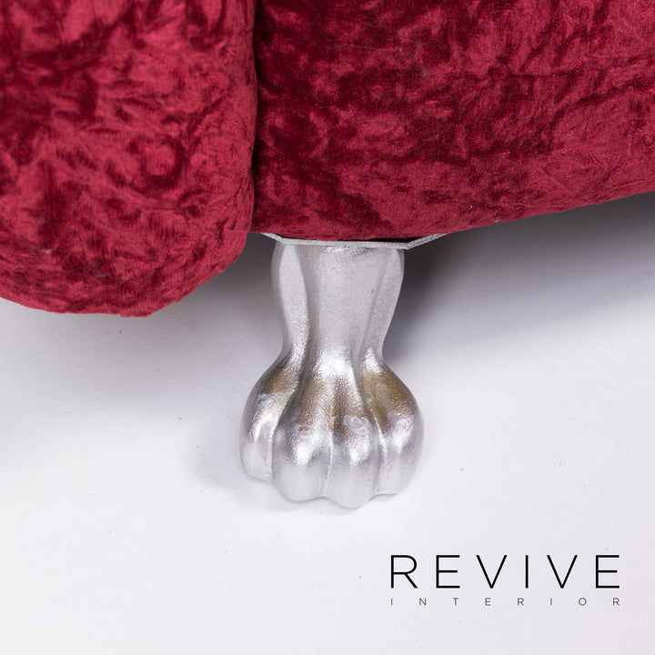 Ensemble fauteuil en velours Bretz tabouret rouge #11923