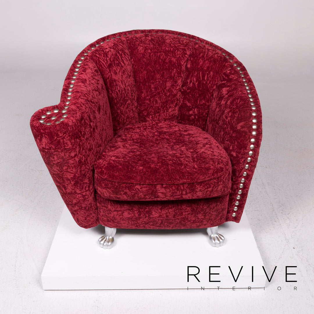 Ensemble fauteuil en velours Bretz tabouret rouge #11923