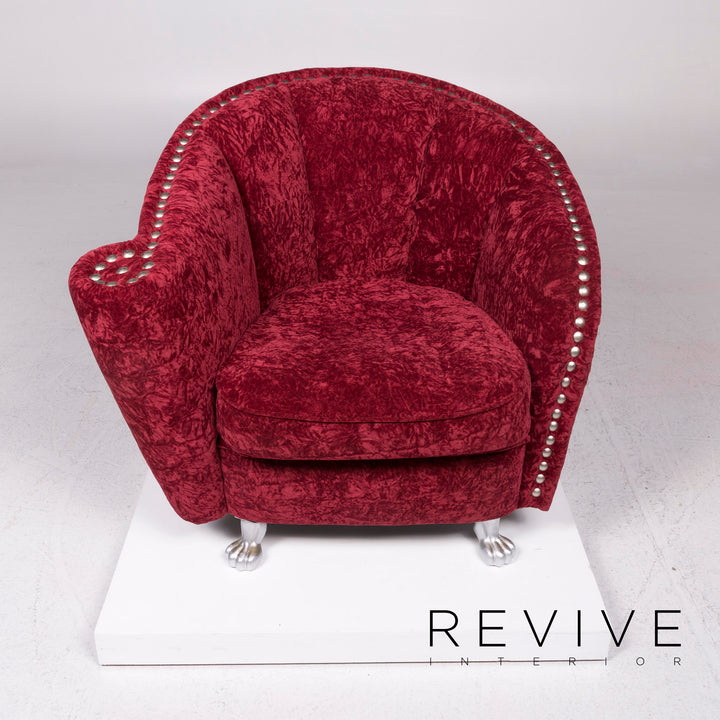 Ensemble fauteuil en velours Bretz tabouret rouge #11923