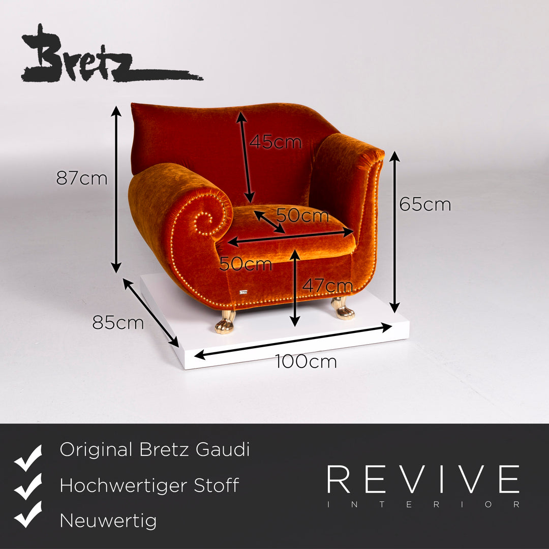 Bretz Gaudi Samt Stoff Sessel Orange Kupfer #10452