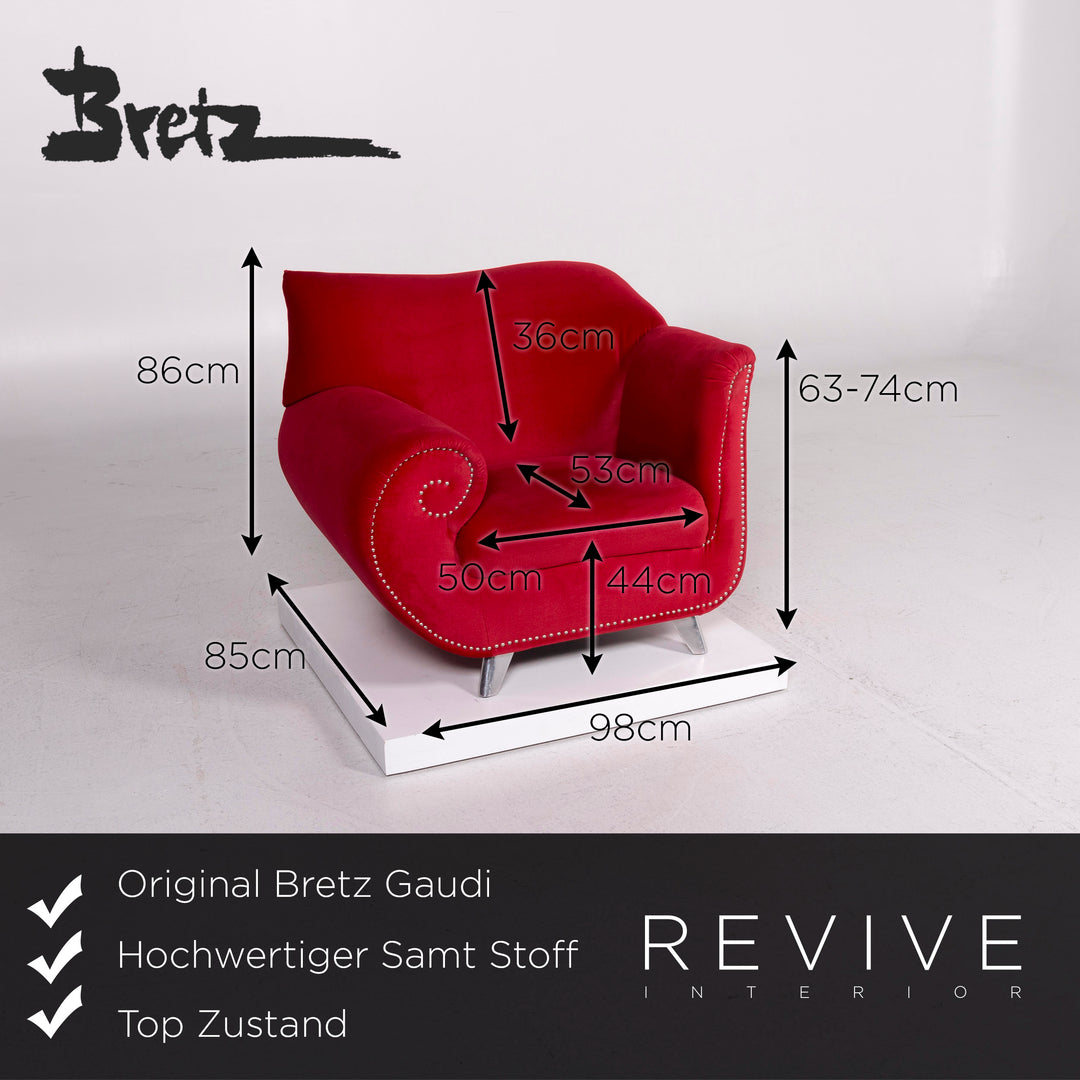Bretz Gaudi Samt Stoff Sessel Rot #11534