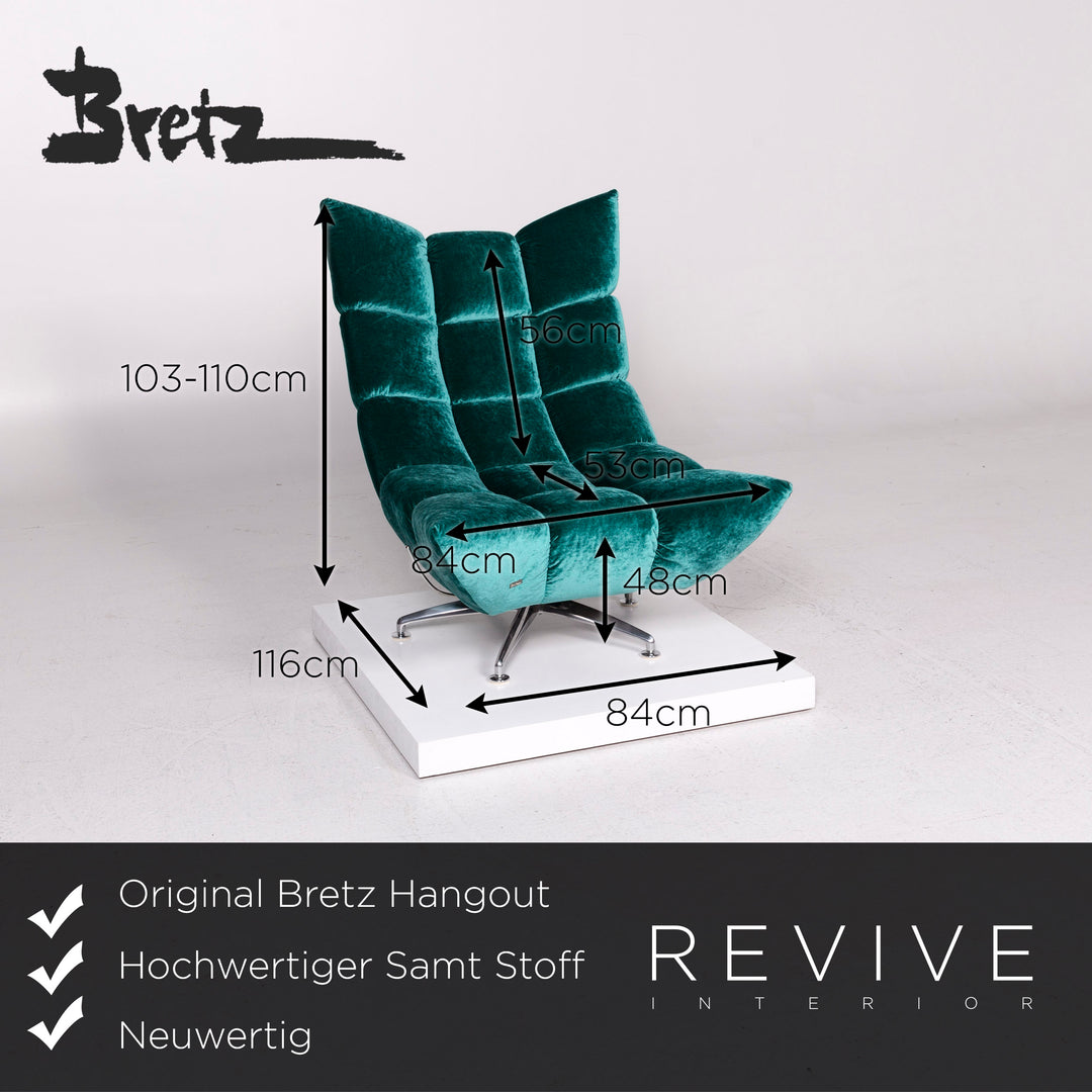 Bretz Hangout velvet fabric armchair set 1x armchair 1x stool #11698