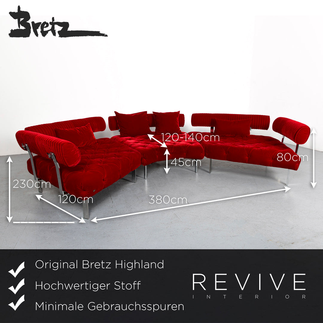Bretz Highland Designer Fabric Sofa Red Corner Sofa Couch #6651