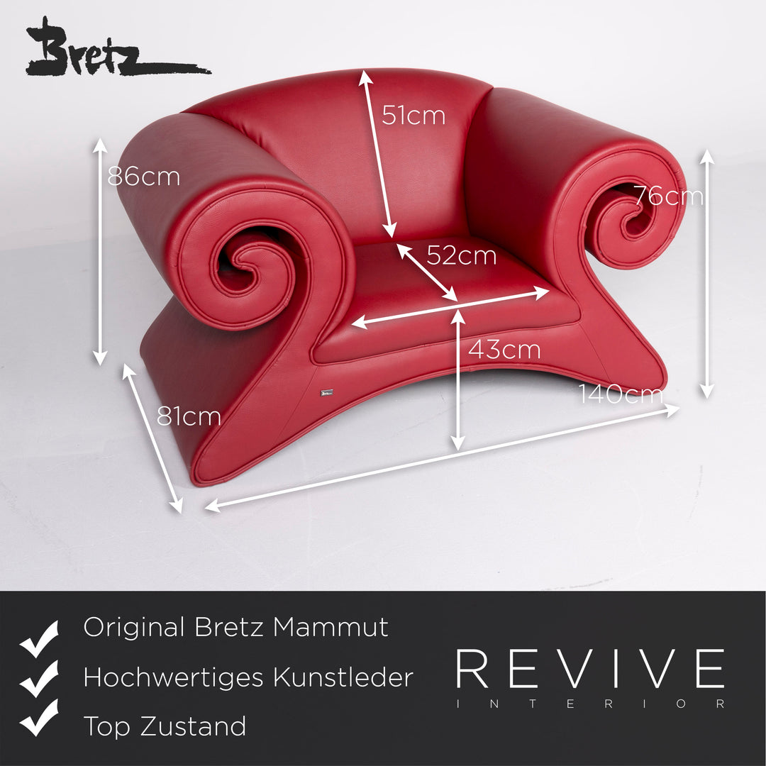 Bretz Mammut Designer Faux Leather Sofa Armchair Set Red Three Seater Couch Armchair #8523