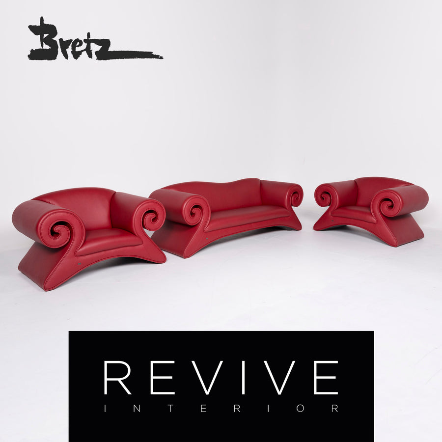 Bretz Mammut Designer Faux Leather Sofa Armchair Set Red Three Seater Couch Armchair #8523