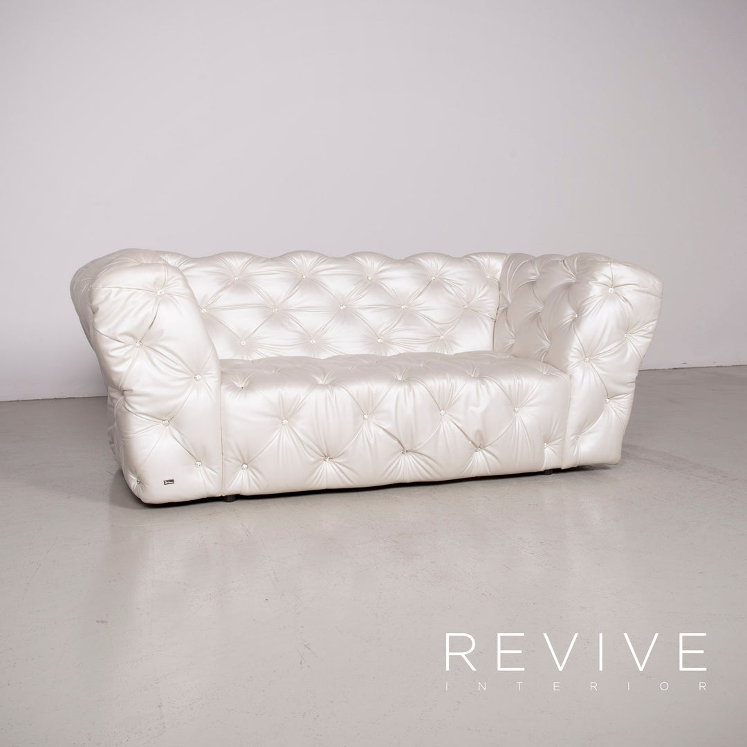 Bretz Marilyn Leather Sofa Cream Ivory Genuine Leather Three Seater Gemstone Couch #7319