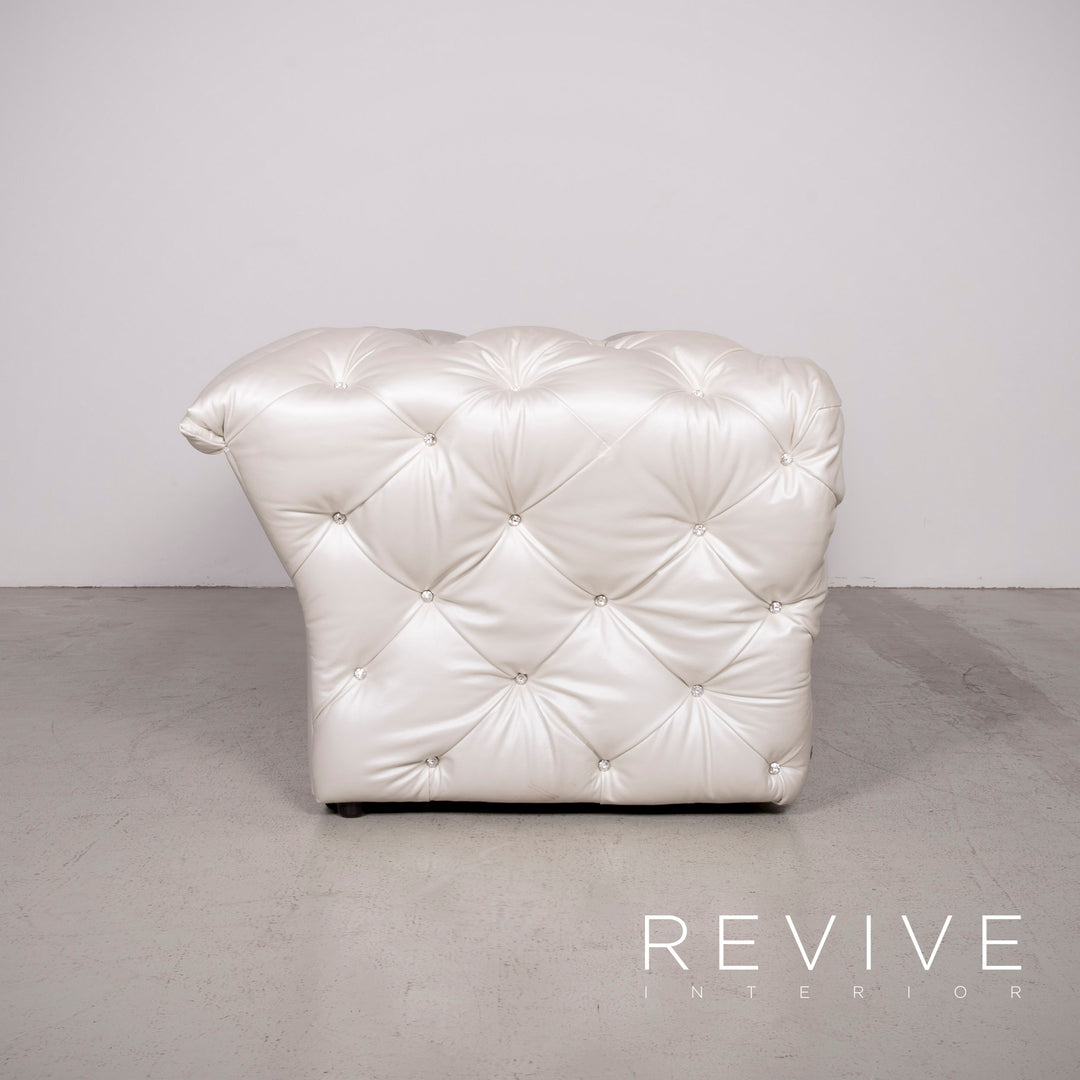 Bretz Marilyn Leather Sofa Cream Ivory Genuine Leather Three Seater Gemstone Couch #7319